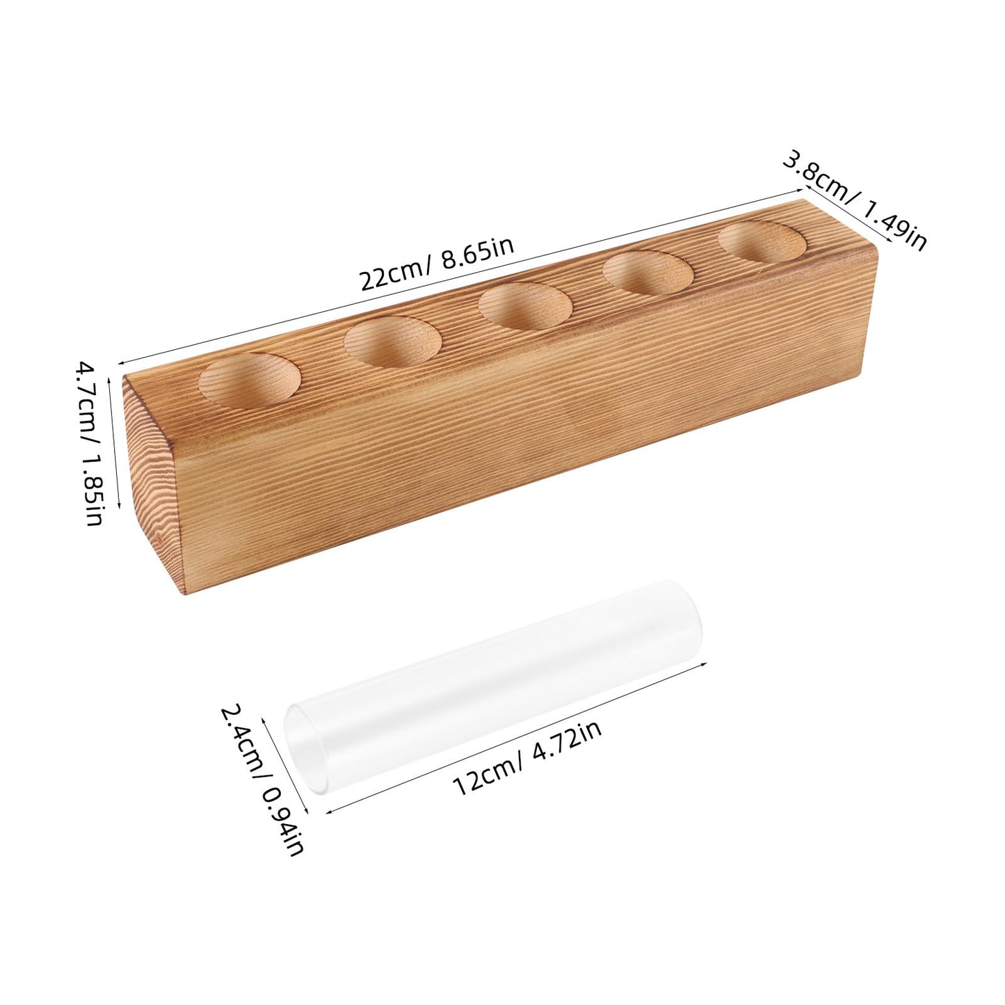 Luxshiny Hydroponic Indoor Plant Terrarium Vase with 5-Hole Glass Container and Wooden Stand, Desktop Home Vase Decor for Tabletop Gardening and Indoor Plant Propagation