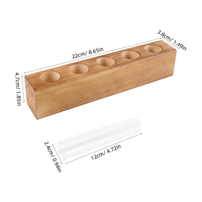 Luxshiny Hydroponic Indoor Plant Terrarium Vase with 5-Hole Glass Container and Wooden Stand, Desktop Home Vase Decor for Tabletop Gardening and Indoor Plant Propagation