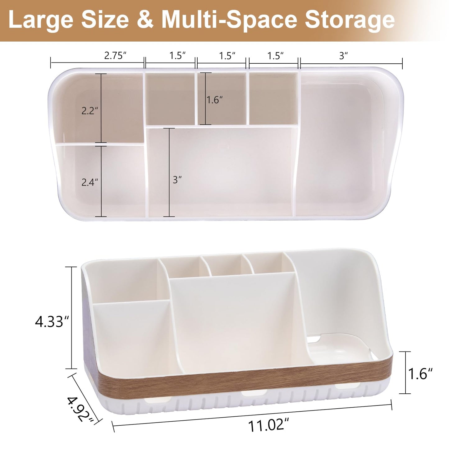 GFWARE Bathroom Countertop Organizer - Detachable 7 Slots Kids Electric Toothbrush and Toothpaste Holde Drainage for Bathroom Accessories Organization Counter Vanity Storage, Woodgrain