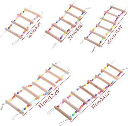 Pet Ladder Bird for Parrots African Greys Parakeets Conures Hamster Crawling Bridge Wooden Cage Perch Swing Toy