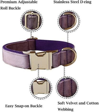 Velvet Dog Collar and Leash Set with Quick Release Metal Buckle | Bright & Stylish Leash and Collar Set, Soft Heavy Duty Pet Collars Adjustable for Samll Medium Large Dogs or Cats