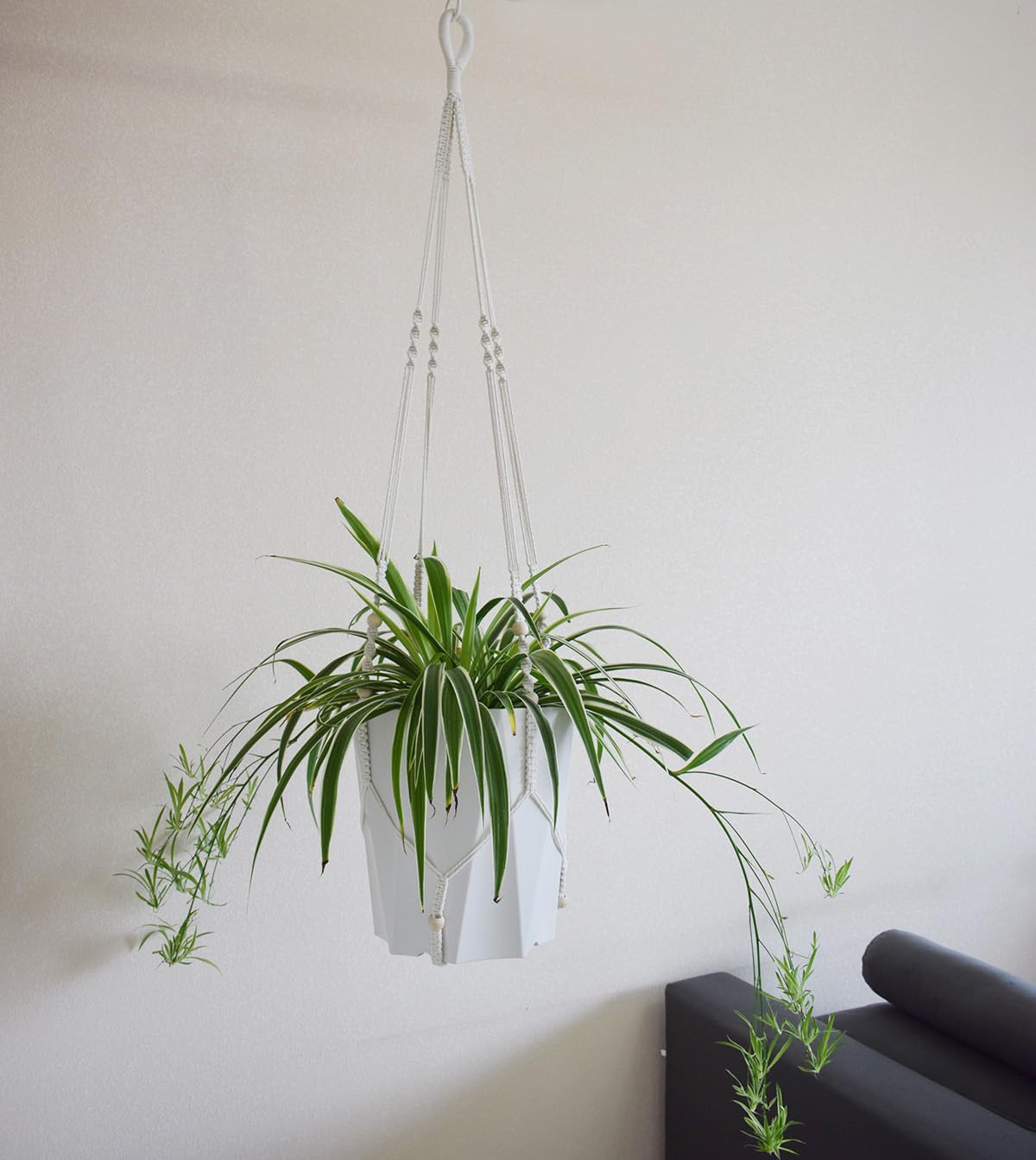 Xibelezal Macrame Plant Hanger Extra Long (52") Indoor Plant Holder with Beads, no Tassel- Long Plant Hanger for Tall Ceiling- Hanging Plant Holder for 6”-14”Pots -(1 Pack)