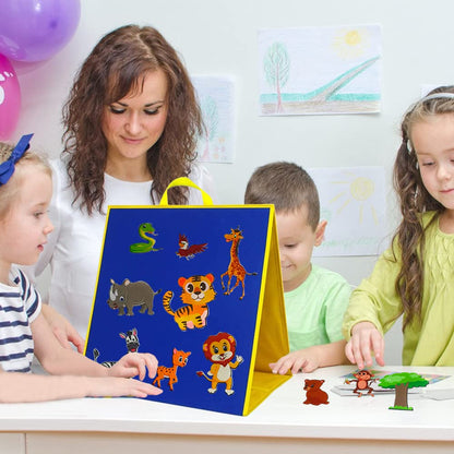 Topwon Felt Board, Folding Flannel Playboard Preschool Toddler Stories Boards, Animal Story Learning Double-Side Stand Flannel Board (Including Animal Felt)