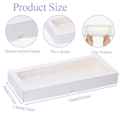 JCXGRVC 50pcs 12x5x1.5Inches White Bakery Boxes with Window Cookies Boxes Chocolate Truffle Boxes Macaron Boxes Cakesickle Boxes Browines Treat Boxes for Christmas Valentine's Easter Mother's Day