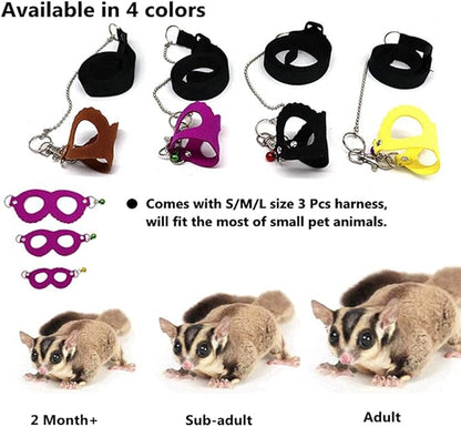 3 Pack Sugar Glider Harness and Leash Set - Adjustable Traction Rope Strap Anti-Biting Chain Rope, Small Animal Training Walking Vest Leash for Sugar Glider Squirrel Hamster Rat Birds Reptile (Yellow)