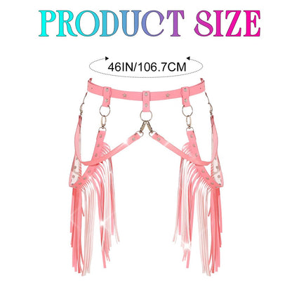 Zoestar Cowgirl Fringe Belt Leather Tassel Belts Fashion Rave Harness Waist Belt Cowgirl Costume Accessories for Women (Pink)