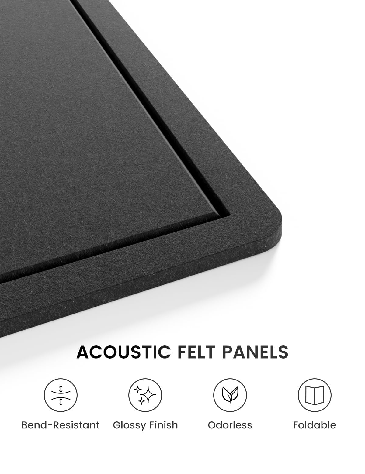 Fluxynara Bulletin Board, 23.6" x 17.5" Cork Board Alternative with 12 Safe Removable Adhesive Tabs, Foldable Felt Pin Board for Home Office, Classroom, Bedroom,Entryway for Walls—Black