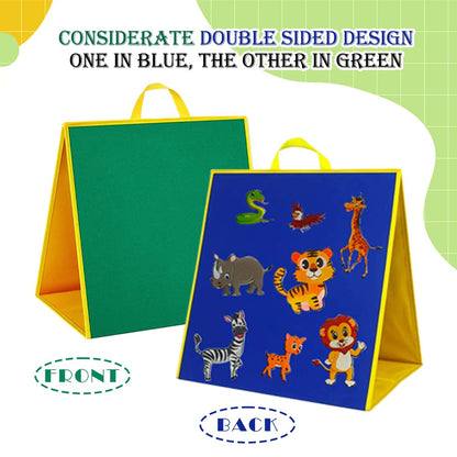 Topwon Felt Board, Folding Flannel Playboard Preschool Toddler Stories Boards, Animal Story Learning Double-Side Stand Flannel Board (Including Animal Felt)