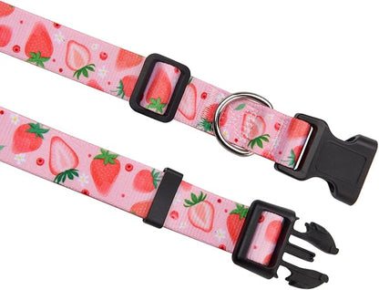 Mihqy Dog Collar with Bohemia Floral Tribal Geometric Patterns - Soft Ethnic Style Collar Adjustable for Small Medium Large Dogs(Strawberry,XS)