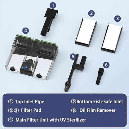 Aquarium Filter Hang on Fish Tank Filters Adjustable Ultra-Quiet Powerful U-V Fish Tank Filter for Aquariums Up to 45 Gal, Green Clean Machine