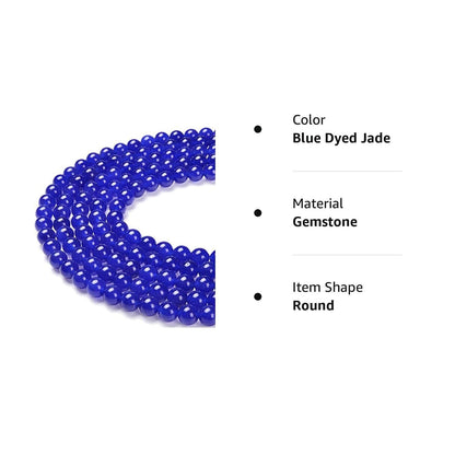 PLTbeads Gorgeous Blue Dyed Jade Natural Gemstone Loose Beads 6mm Smooth Round Approxi 15.5 inch DIY Bracelet Necklace for Jewelry Making
