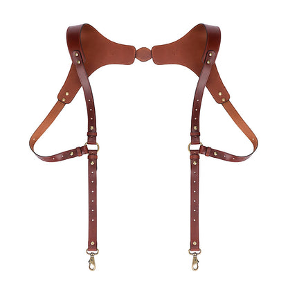 TOURBN Men's Genuine Leather Harness Suspenders - Adjustable Vintage Braces with Brass Hooks for Pants, Weddings & Formal Wear
