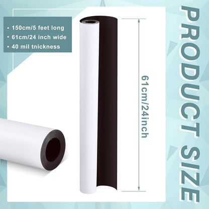 Amylove Blank White Surface Magnet Sheets 24 Inch x 5 Feet, 40 Mil Magnetic Roll Printable Flexible Vinyl Blank Magnetic Sign Sheet Safe for Vehicles DIY Craft Project