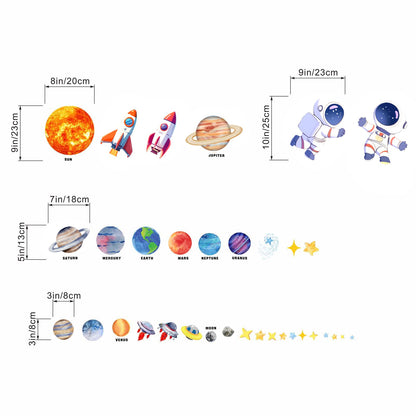 Outer Space Wall Stickers for Kids: Peel and Stick Astronaut Planets Rocket Wall Decals - Wall Art Decor Kids Supplies Ages 1 2 3 4 5 6 7 8 9 10 11 12 Year