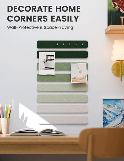 Fluxynara Cork Board Alternative Felt Strip Board 8-Pack 13"x2", Office Pin Board with 50 Push Pins, Adhesive Install for Bedroom Door & Home Office (Sagewood)