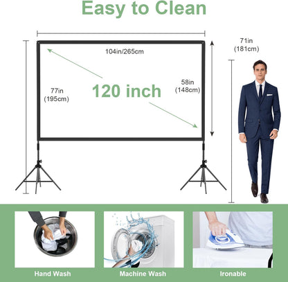 Projector Screen with Stand,DUYIKJ 120 inch Portable Outdoor Indoor Projector Screen Rear Front Projection Screen Lightweight Movie Screen16:9 4K HD with Four-Legged Frame Carry Bag for Home Theater
