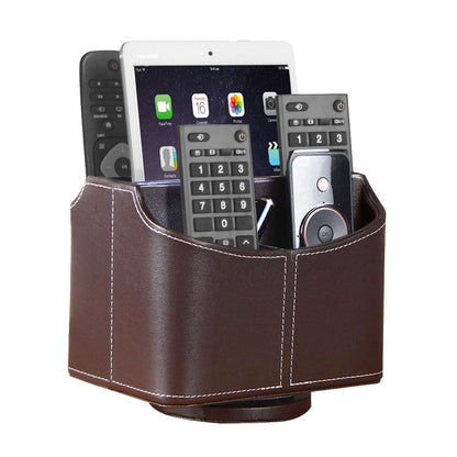 YAPISHI Leather Remote Control Holder, 360 Degree Spinning Desk TV Remote Caddy/Box, Coffee Table Organizer for Controller, Media, Calculator, Mobile Phone and Pencil Storage