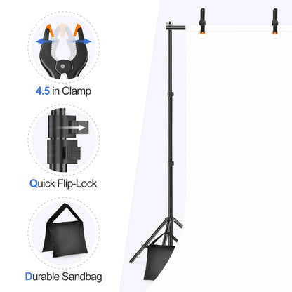 EMART Backdrop Stand 10x7ft(WxH) Photo Studio Adjustable Background Stand Support kit with 2 Crossbars, 8 Clamps, 2 Sandbags and Carry Bag for Parties, Events Decoration, Wedding, Photography