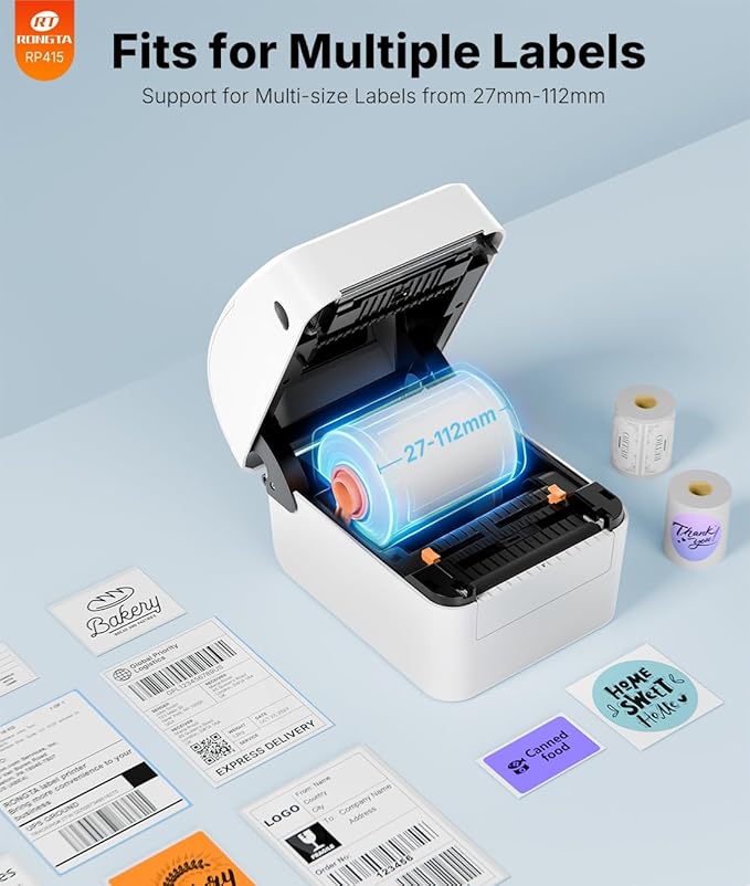 Rongta Bluetooth Thermal Shipping Label Printer, Wireless 4x6 Label Sticker Printer for Shipping Packages, Support Android, iPhone, Widely Used for Amazon, Ebay, Shopify, Etsy, UPS, White