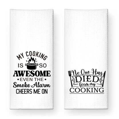 ZBBFSCSB No One Has Died from My Cooking Kitchen Towels 2 Pack, Kitchen Towels Set for Cooking Enthusiasts, Halloween Birthday Gifts for Wife Chefs Cooking Lovers, Fun Dish Towels with Sayings