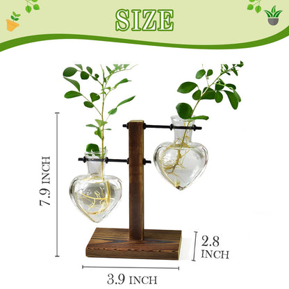 XXXFLOWER Plant Terrarium Wooden Stand, Hydroponic Planter Bulb Glass Metal Swivel Holder Retro Air Plants Water Plants for Home Office Decoration,Gifts for Plant Lover Wife Mom- 2 Love Bulb Vase