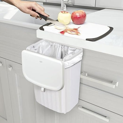 Glad Roomate Under Counter Waste Bin | Space Saving Small Trash Can for Kitchen Cabinet, Bathroom or Office | Dual Lid for Ease of Opening, 9 Liter, White
