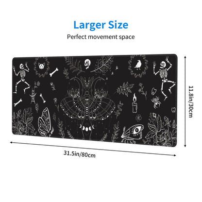 Moth Gaming Mouse Pad XL Halloween Elements Large Extended Non Slip Rubber Base Desk Mat Stitched Edge Keyboard Mat 31.5x11.8 Inch