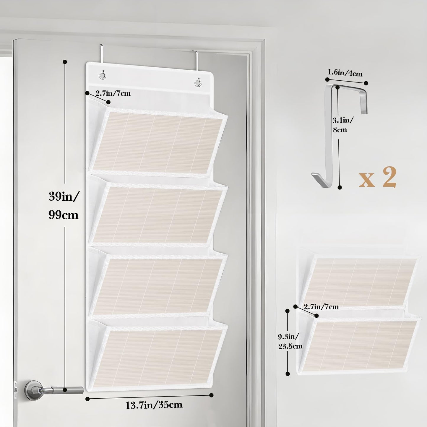 VERONLY Over the Door File Organizer - Hanging Wall Mounted File Folders Storage with 5 Extra Large Pockets for Home, 0ffice, Classroom,Chart Papers, Files, Letters,Planner, Documents (White)
