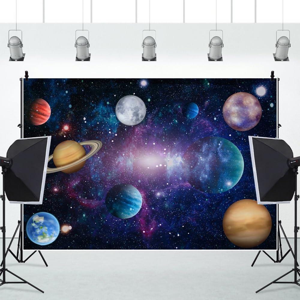 ZJRBJB 10x6.5ft Outer Space Decorations Backdrop Galaxy Solar System Starry Planet Earth Moon Birthday Background Universe Science Fiction Milky Way Baby Shower Banner Photo Booth
