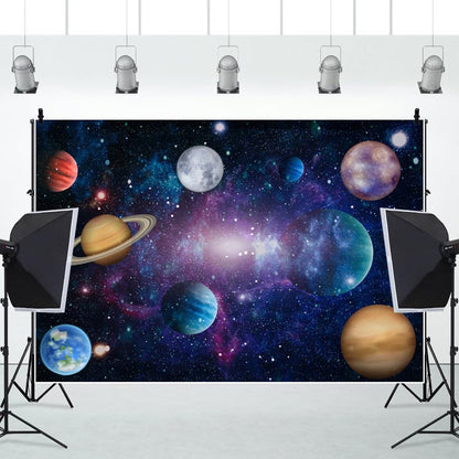 ZJRBJB 10x6.5ft Outer Space Decorations Backdrop Galaxy Solar System Starry Planet Earth Moon Birthday Background Universe Science Fiction Milky Way Baby Shower Banner Photo Booth