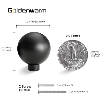 Goldenwarm 10 Pack Matte Black Cabinet Knobs Kitchen Dresser Drawer Knobs Round Ball Hardware for Cabinets Single Hole