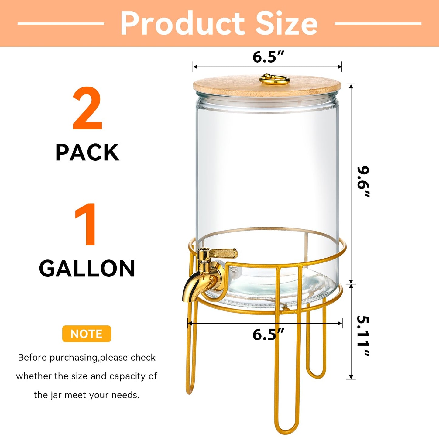 1 Gallon Drink Dispenser,2 Pack Glass Beverage Dispenser With Stand,Juice Containers with Lid for Party,Drink Dispensers for Parties With Spigot for Lemonade/Soda/Tea