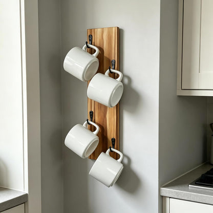 Yohsnor Coffee Mug Wall Rack - Stylish Wooden Cup Holder & Wall-Mounted Organizer with Hooks | Perfect Storage Solution for Small Spaces & Kitchen Coffee Corners