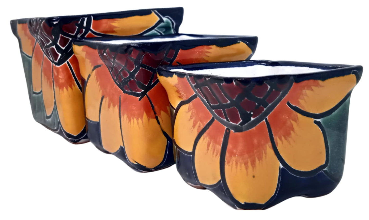 MEXTEQUIL Talavera Hand-Painted Flower Pots (Set of 3) - 2.8" Sunflower Design - Authentic Mexican Pottery Planters for Succulents