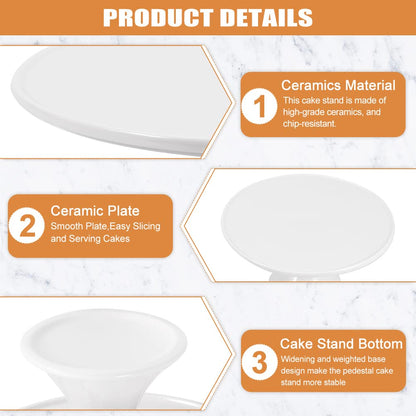 Ceramic Cake Stand, Fits Cakes Up to 8 in, Round White Dessert Pedestal for Cupcakes Cookies Pastries Fruit Display, 1 Pack