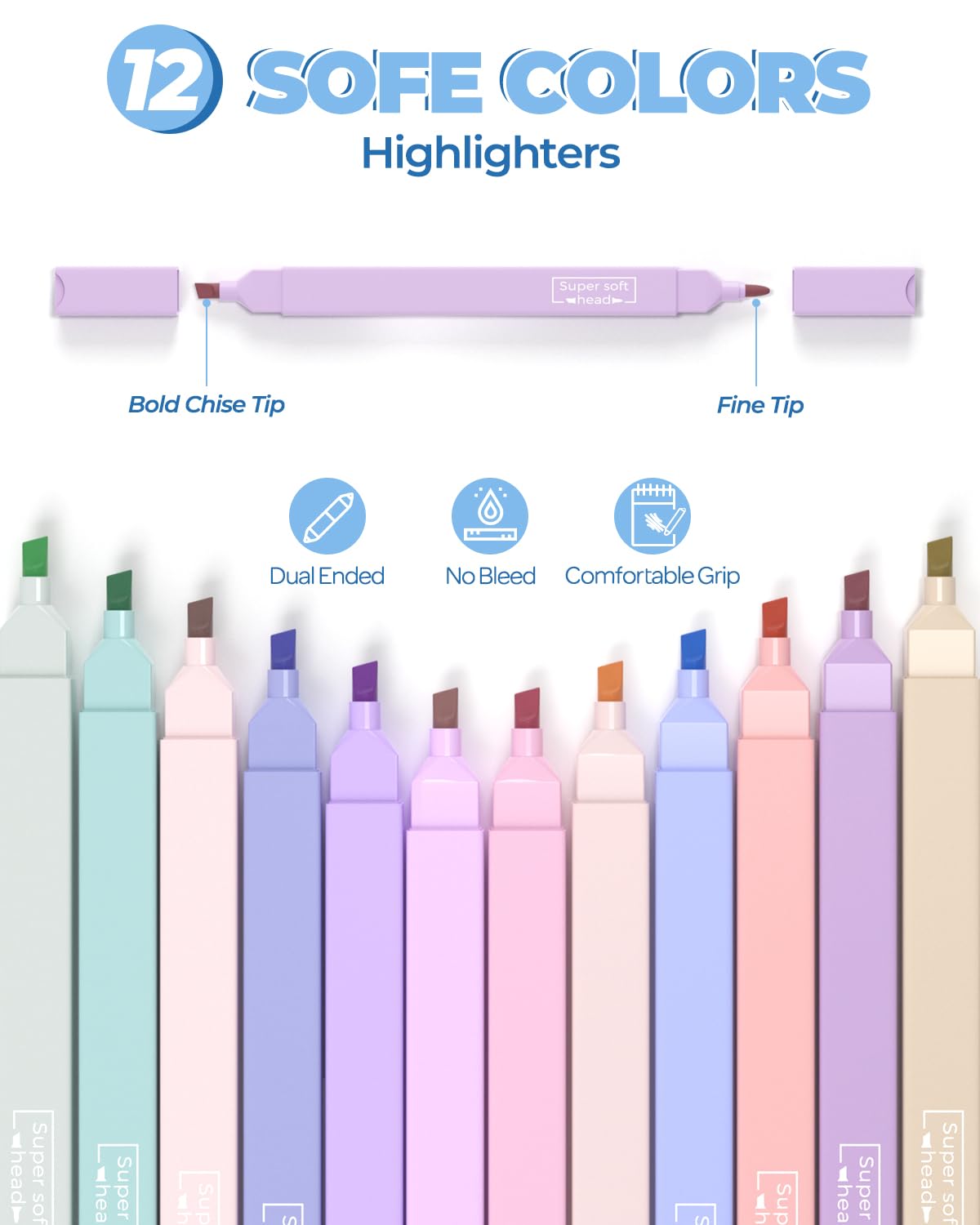 Nicpro 57 PCS Aesthetic Book Annotation Kit with Pen Case, 12 Dual Highlighters, 5 Gel Pens, 6 Mechanical Pencil, 2 Markers 1200PCS Transparent Sticky Notes and Tabs for Bible Study Student Stationary