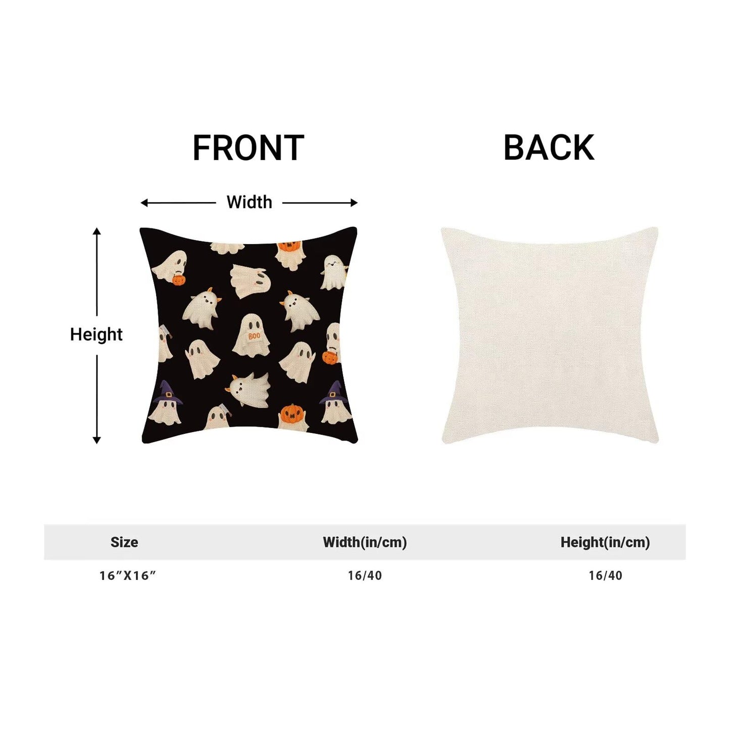 Jecuwo Halloween Pillow Covers 16x16 Inch Set of 2, Happy Halloween Funny Ghost Pumpkin Decorative Throw Pillowcase Black and White Ghost Cushion Cover for Sofa Couch Living Room Bed Decor