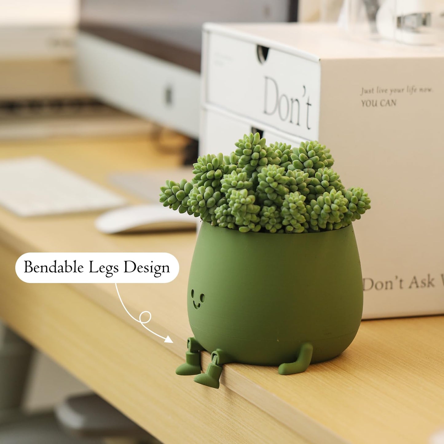 TOPOLA Happy Face Planter, 5.2 Inches Plastic Plant Pot, Self Watering Plant Pot with Drainage Holes for Indoor Outdoor, Succulent Pot, Funny Flower Pot, Dark Green