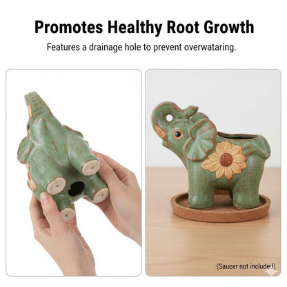 Hemoton Small Succulent Planter Pot with Drainage, Indoor/Outdoor Ceramic Animal Planter, Cute Elephant Cactus/Bonsai Flower Pot, Animal Pencil Holder for Office Home Desktop Decor