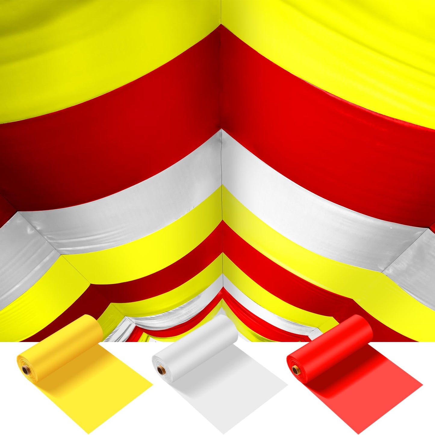 Blulu 3 Rolls 100' x 40'' Plastic Tablecloths Carnival Theme Party Decorations DIY Circus Tent Halloween Carnival Supplies for Circus Clown Party Ceiling Backdrop Curtains Decor(Red Yellow White)