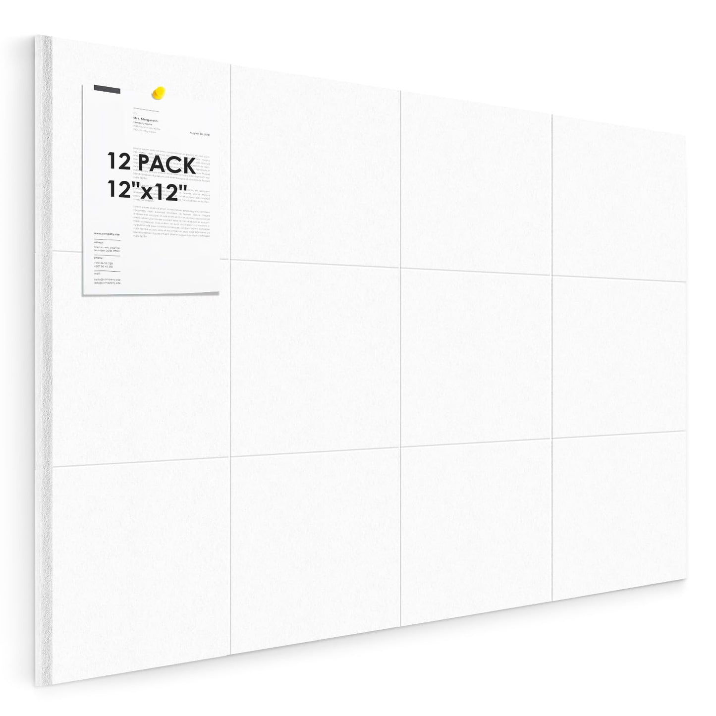 Large Cork Board for Walls 48"x36" |Cork Board Alternative| 12 Pack Felt Wall Tiles| White Bulletin Board with Removable Adhesive | Cork Boards Pinboard for Office Home Classroom,White