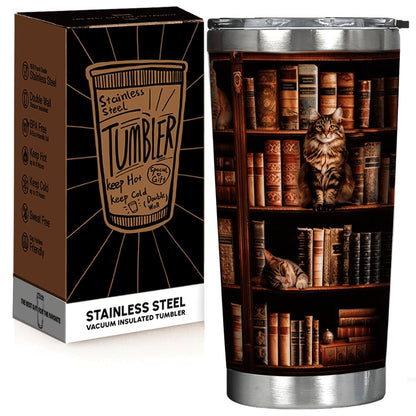 Book Tumbler Bookish Gift for Book Lovers - Cat Book Mug Book Lovers Gifts for Readers, Funny Cat Reading Club Gifts, Bookish Gifts Birthday for Bookworm Teacher Women Librarian Reader Writer