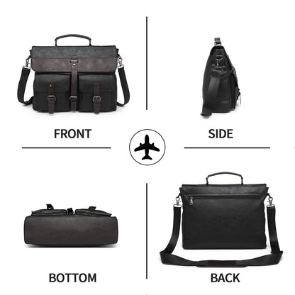 Leather Messenger Bag for Men,15.6 Inch Vintage Mens Laptop Bag Water Resistant Business Travel Briefcase Satchel Work Computer Bag Black