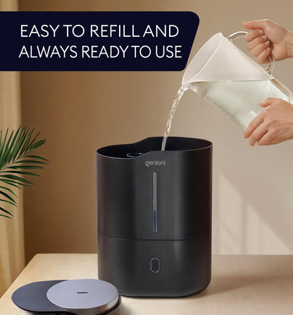 GENIANI Ultrasonic Cool Mist Humidifier for Bedroom, Large Rooms, Home, 4L - Easy Fill & Clean Humidifier for Plants w/Auto Shut-off, 40H Runtime - Quiet, Top Fill Air Humidifier