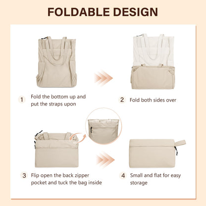 GOLF SUPAGS Foldaway Convertible Tote Backpack Lightweight Nylon Daypack for Women Men City Pack Versatile Backpack for Leisure Travel, Apricot
