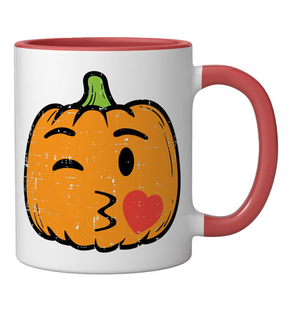 Halloween Pumpkin Face Kiss Cute Costume Girls Kid Women Men Ceramic Mug, Red/White