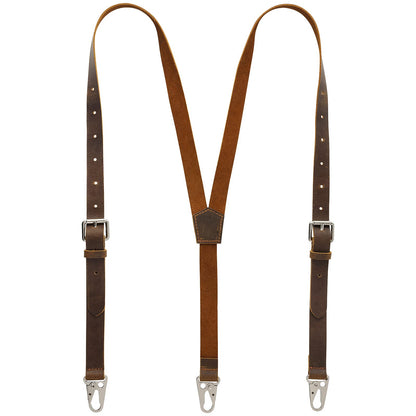 Ringsun Genuine Leather Suspenders for Men, Y Design Hidden Suspenders Under Clothes with 3 Snap Loop, Adjustable Accessories for Men Wedding & Party Essentials, Dark Brown