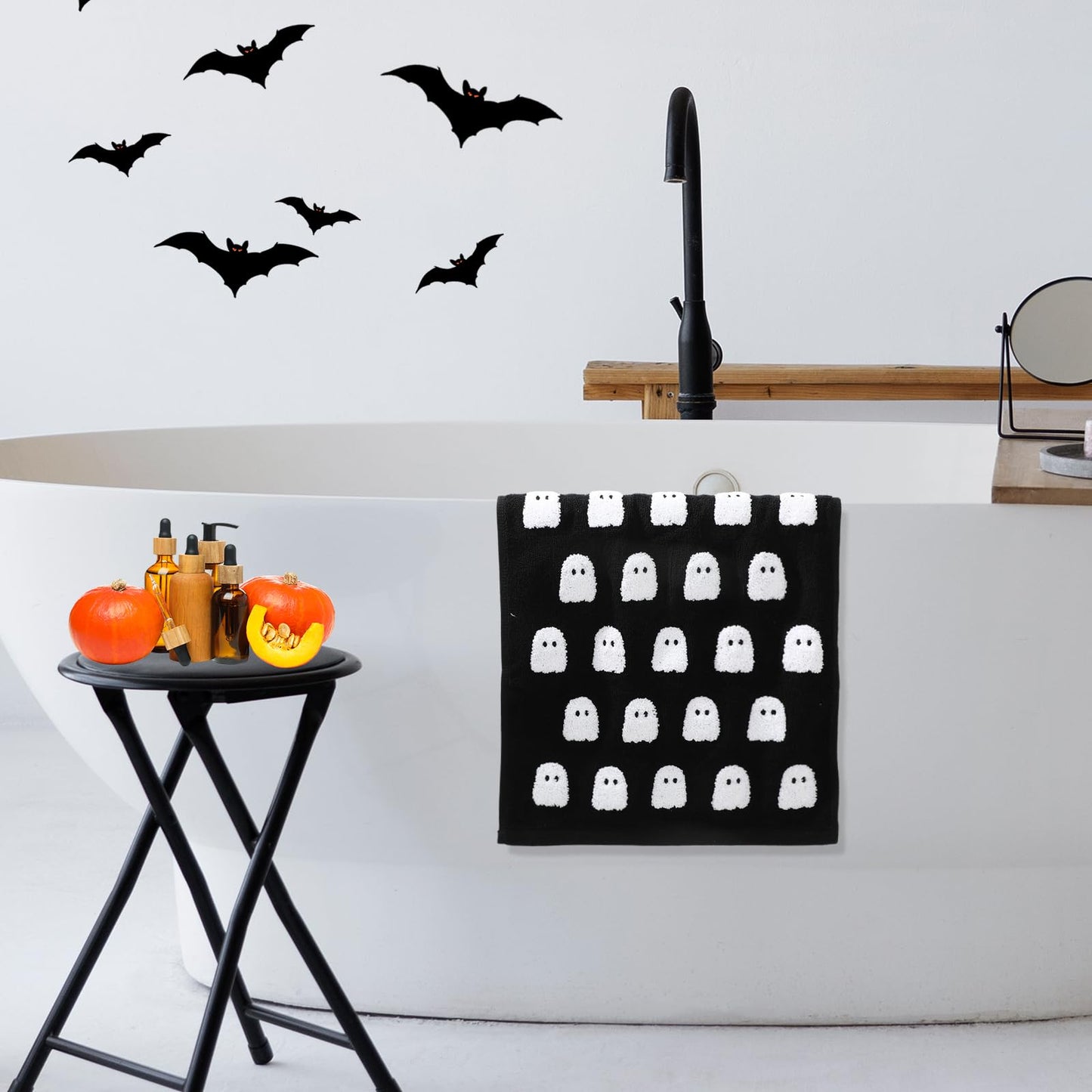 JarThenaAMCS 2 Pack Halloween Hand Towels 3D Black White Ghost Decorative Towel Spooky Boo Cotton Bathroom Towel for Kitchen Drying Cleaning, 29.5 x 13.7 Inch