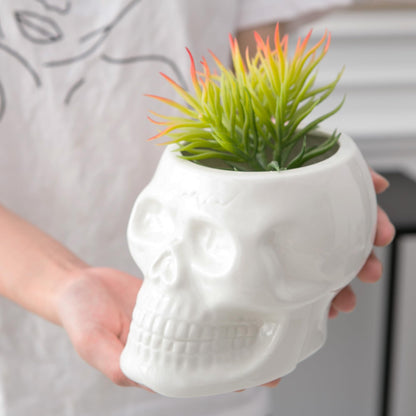Tanvecle Skull Planter Pots, Skeleton Vase for Succulent, Flowers, Gothic Centerpiece for Table, Punk Home Decor and Accessories, Halloween and Day of The Dead Decorations - White