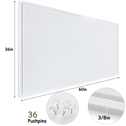 Large Bulletin Board, Foldable 60x36 Inches Cork Board Alternative, Large Felt Board Decorative Pin Board for Wall, Foldable Photo Board Self-Adhesive Vision Board with 36 Pushpins White